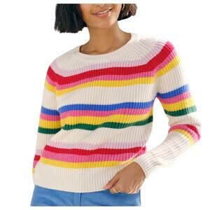 White + Warren Multi Stripe Cotton Rib Crewneck Sweater Women Size M